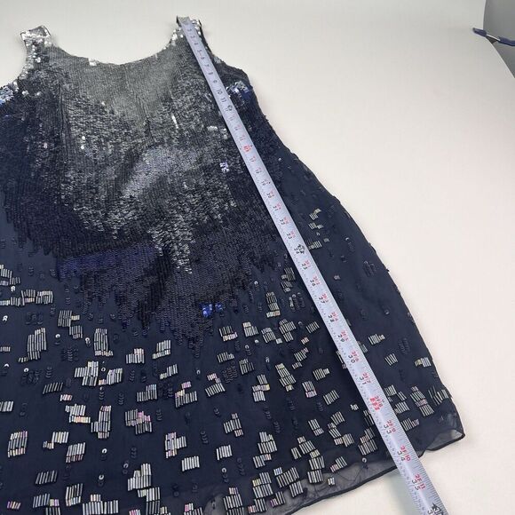 vintage CACHE Silk Beaded Sequin Shift Dress M blue - Picture 8 of 15